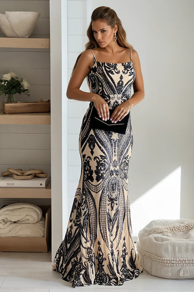 black and nude sequined maxi dress