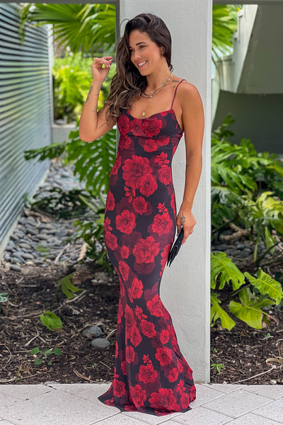 black and red maxi dress