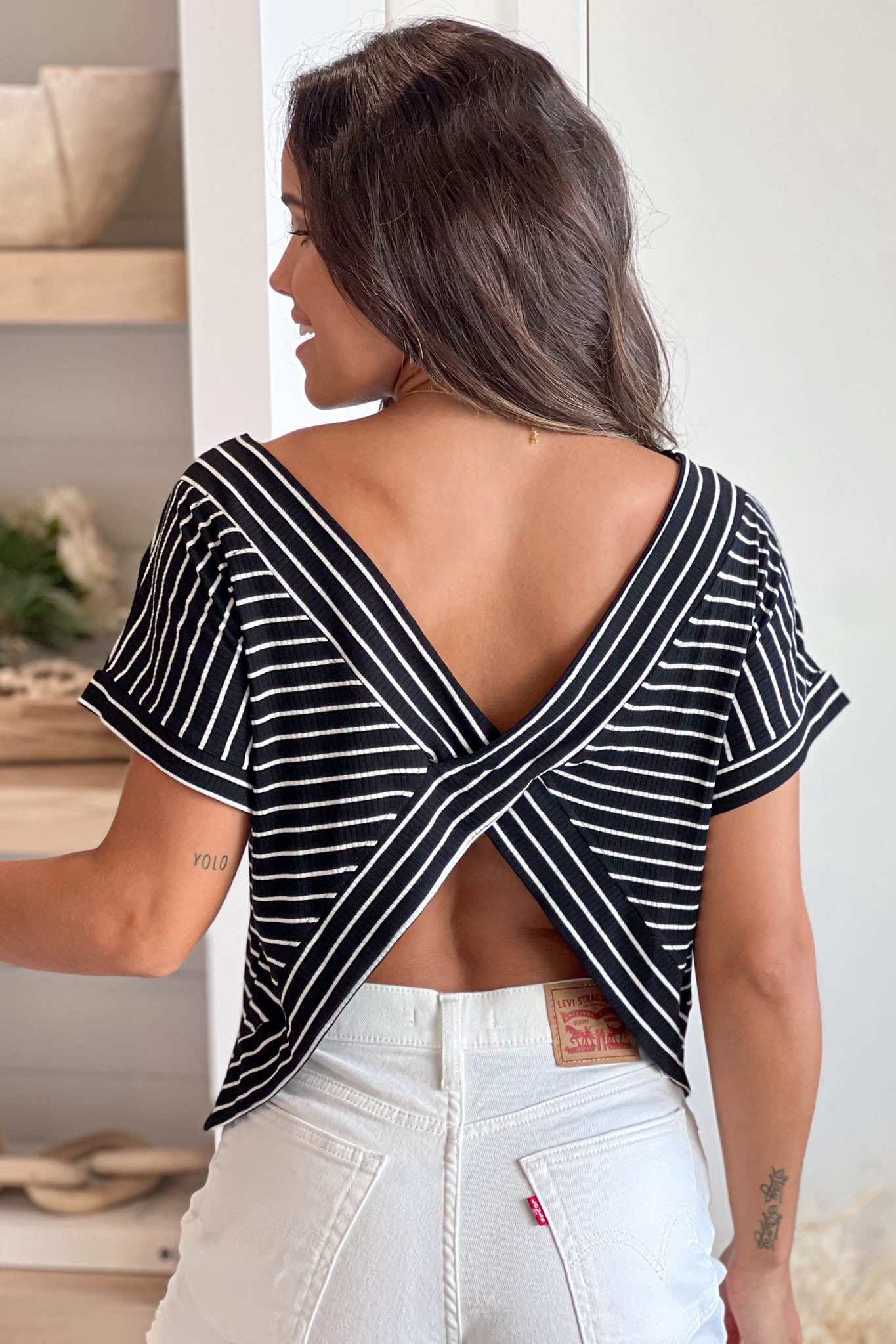 black and white knot top