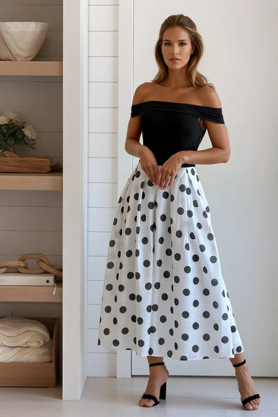 white polka dot dress off shoulder Cole White Polka Mesh Prom Dress - US 0