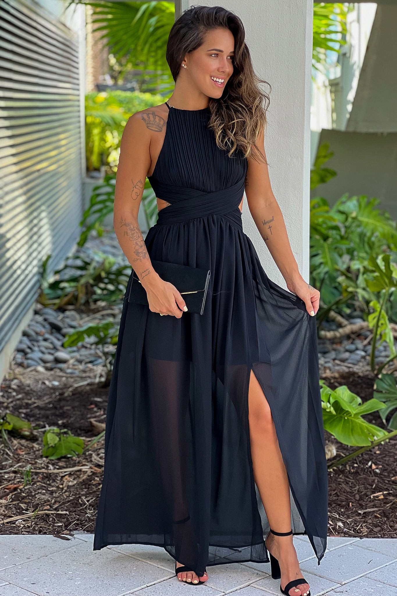 black bridesmaids maxi dress