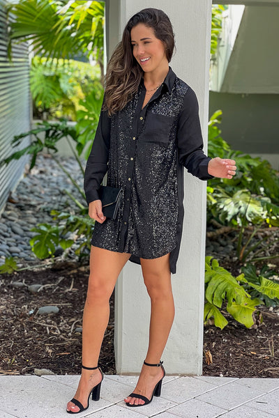 black button down shirt dress