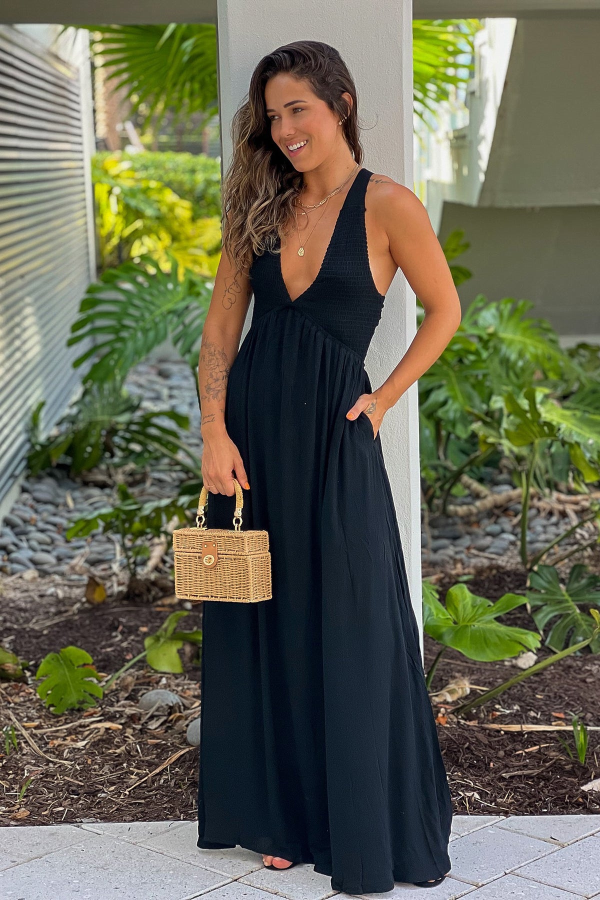 Black Maxi Dress With Smocked Top