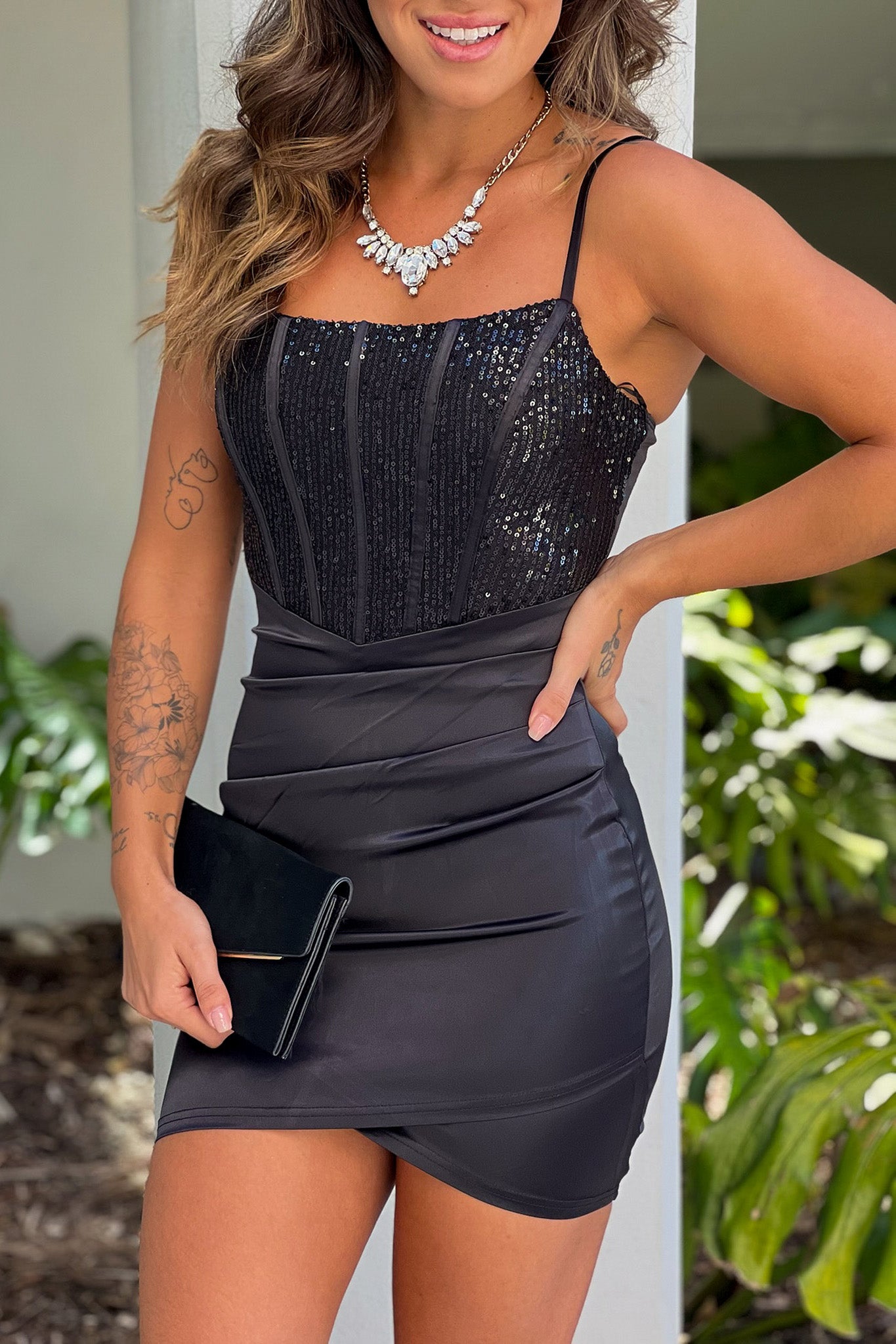 Black Short Dress With Sequined Top | Short Dresses – Saved by the Dress