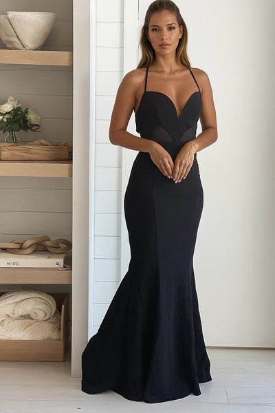 black cut out mesh maxi dress