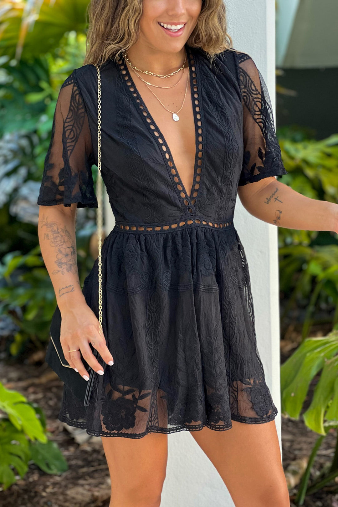 women's deep v neck lace romper short sleeve long dress Wicky LS NWT Burgundy Deep V-Neck Short Sleeve Sheer Floral Lace Romper Size L