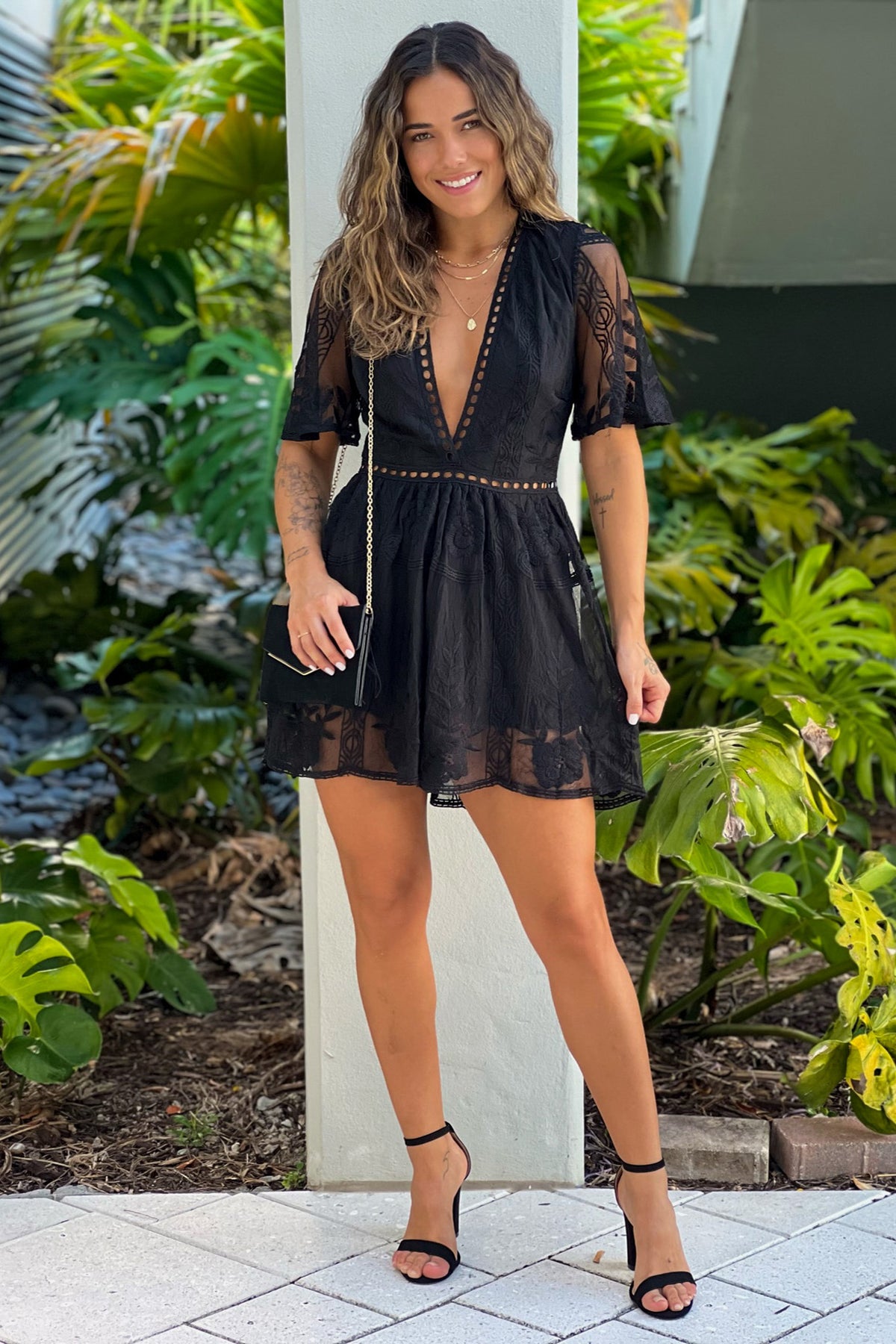 Black Floral Lace Eyelet Romper | Cute Rompers – Saved by the Dress
