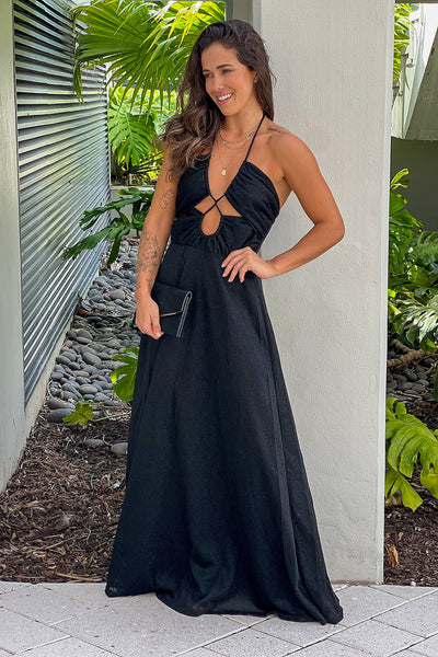 black formal lurex maxi dress