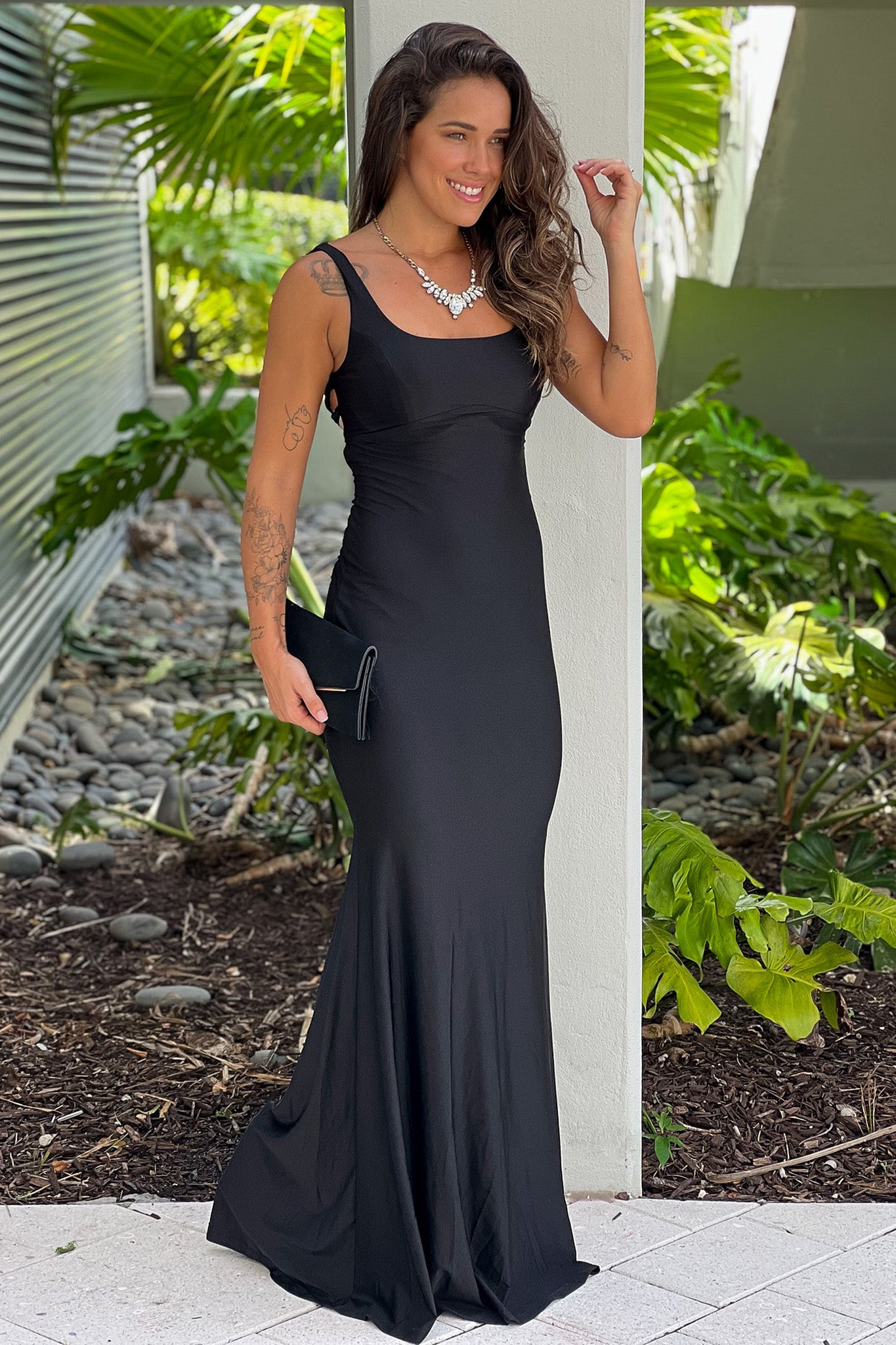 black formal maxi dress