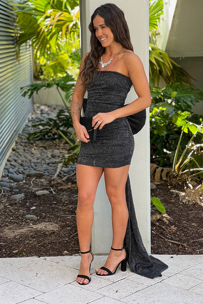 black glitter cocktail short dress