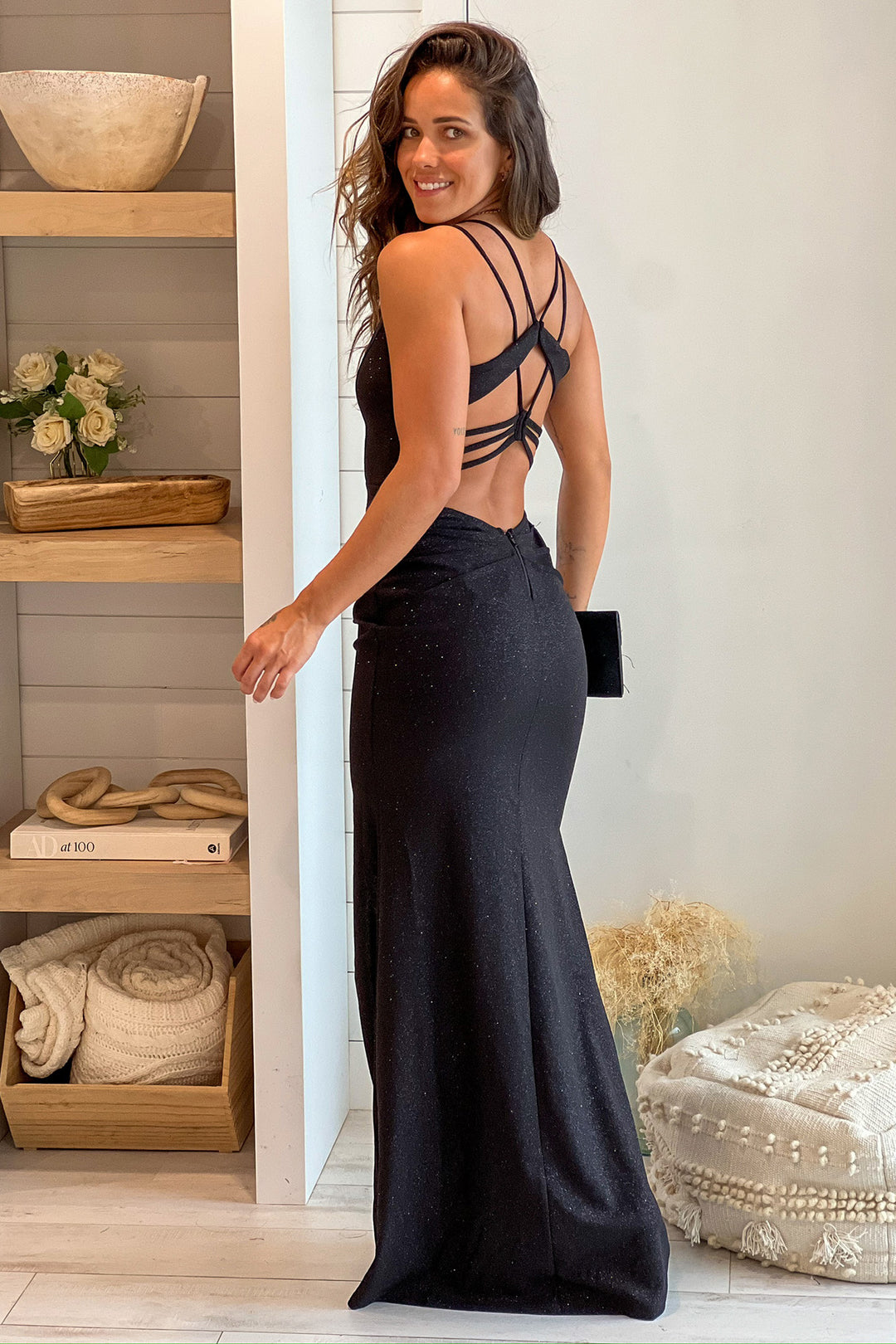 Black Glitter Maxi Dress With Strappy Back Maxi Dresses – Saved