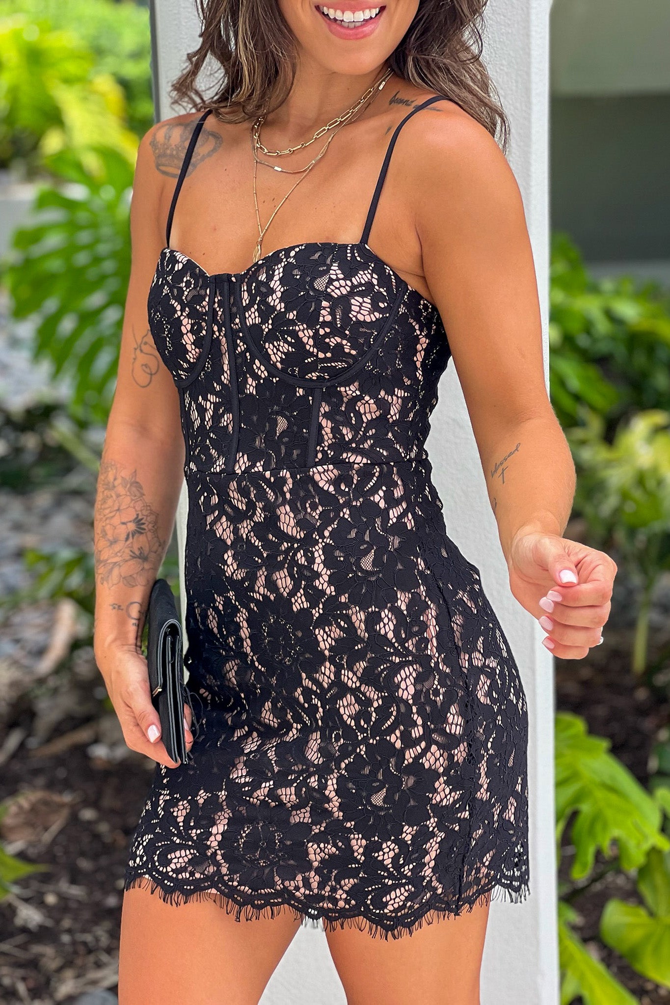 Black Lace Corset Short Dress