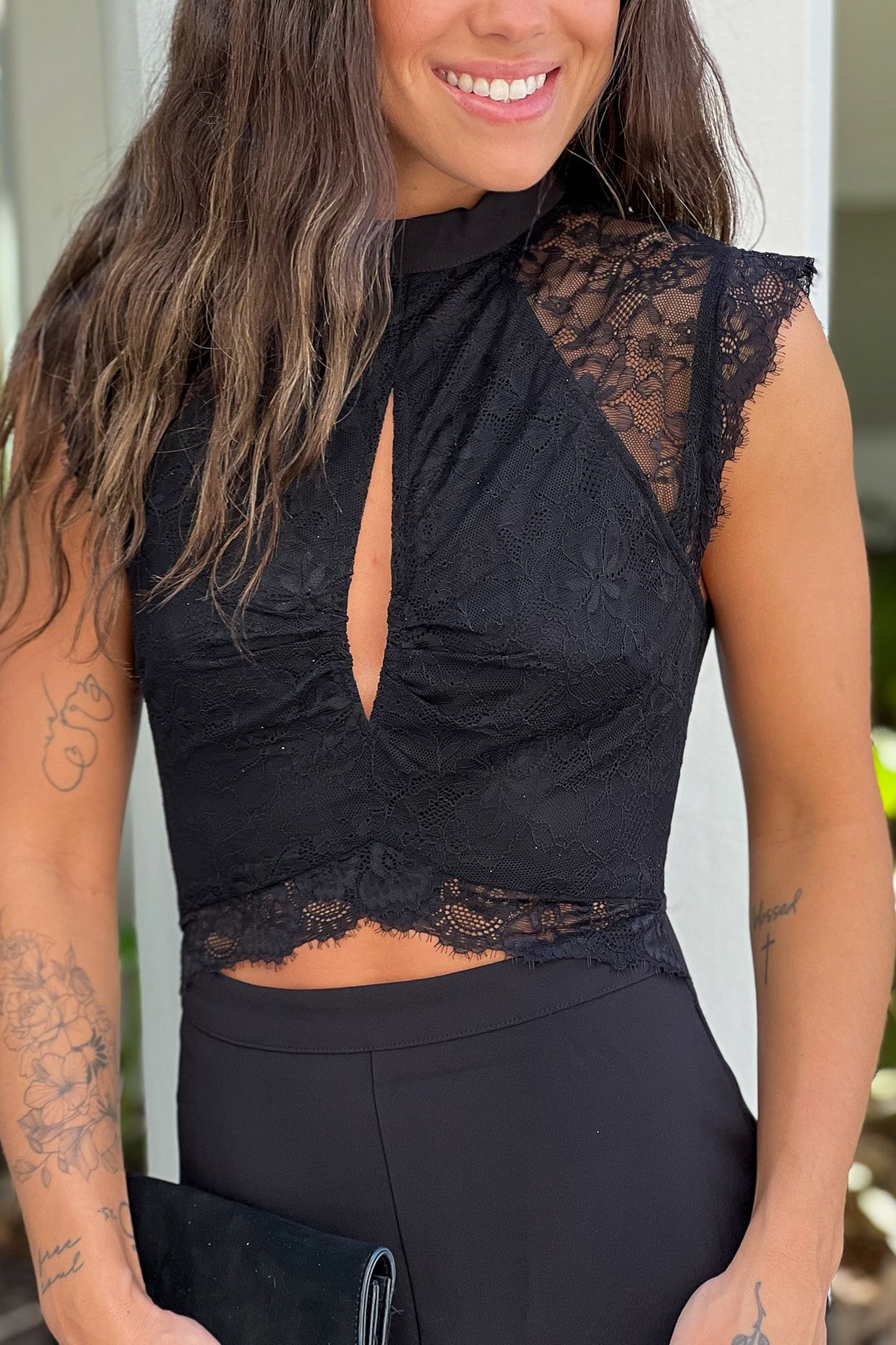 black lace top jumpsuit