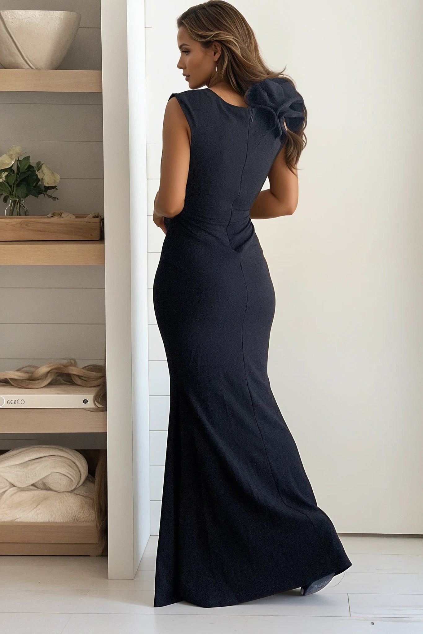 black layered ruffled maxi dress