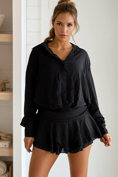 black low waist shirt dress