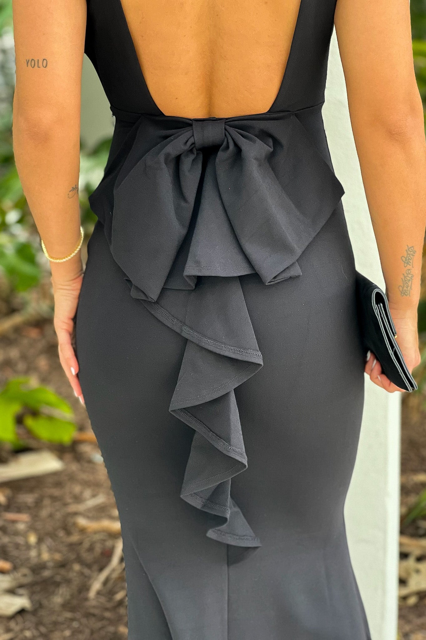 black maxi dress with bow