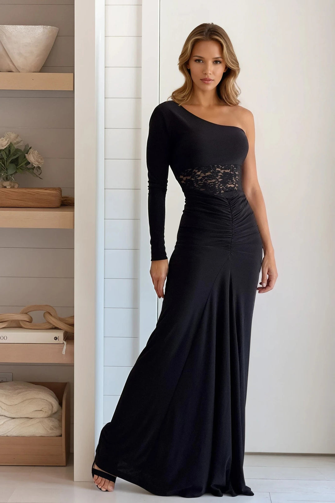one shoulder detail dress Violet Floral Asymmetric One Shoulder Dress - Maxi Dresses