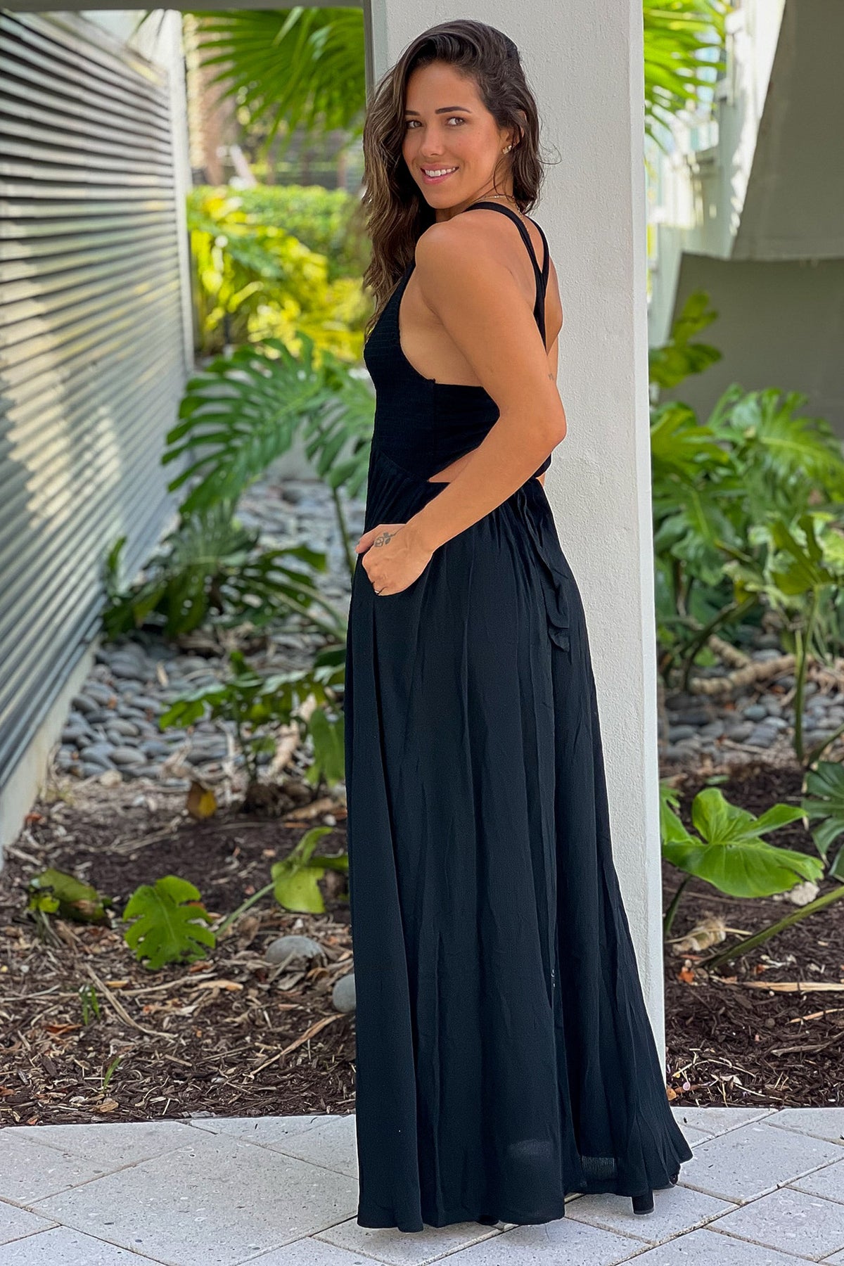 Black Maxi Dress With Smocked Top