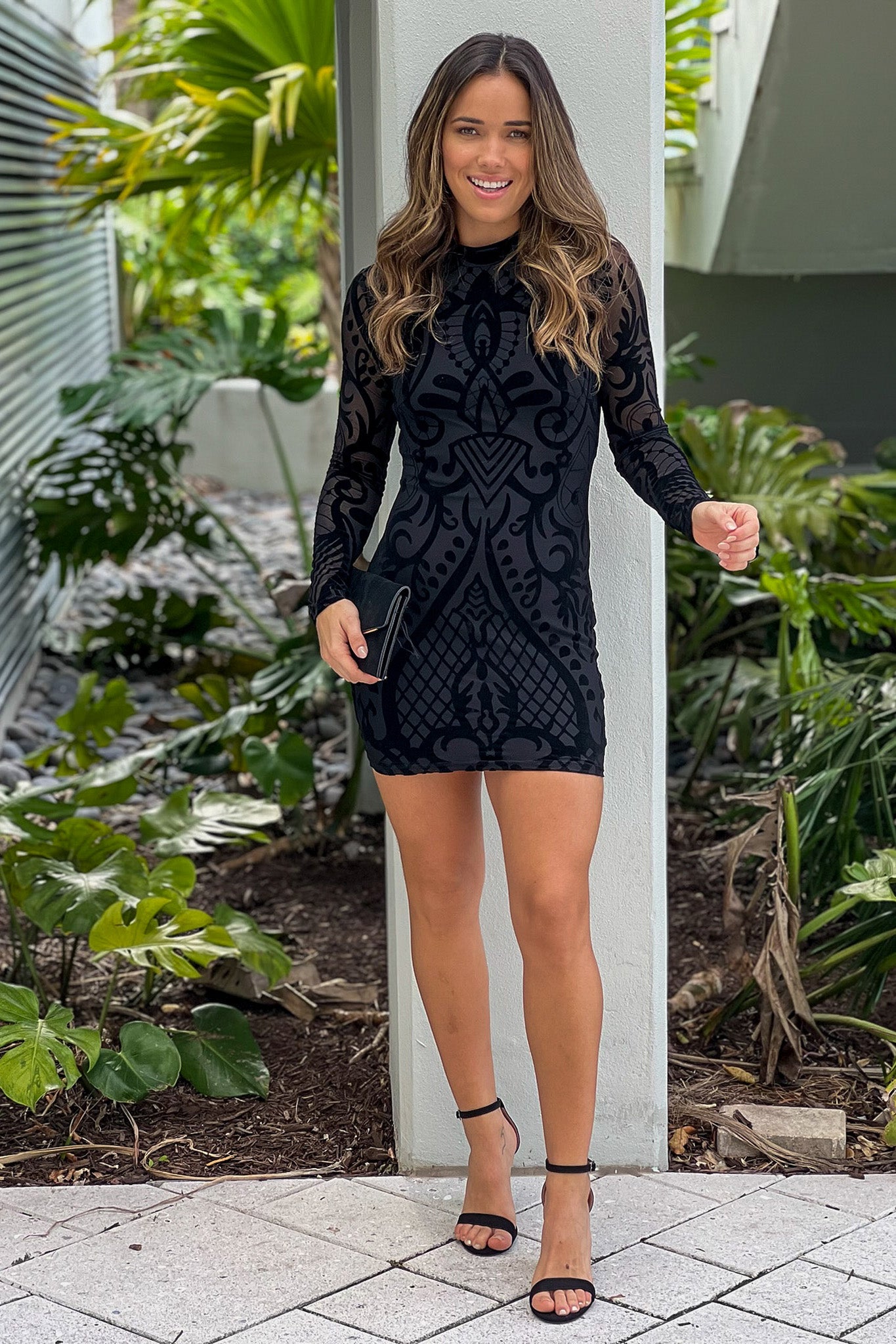Black Mesh Velvet Short Dress With Open Back | Short Dresses Saved by the Dress Black Mesh Velvet Short Dress With Open Back | Short Dresses Saved by the Dress