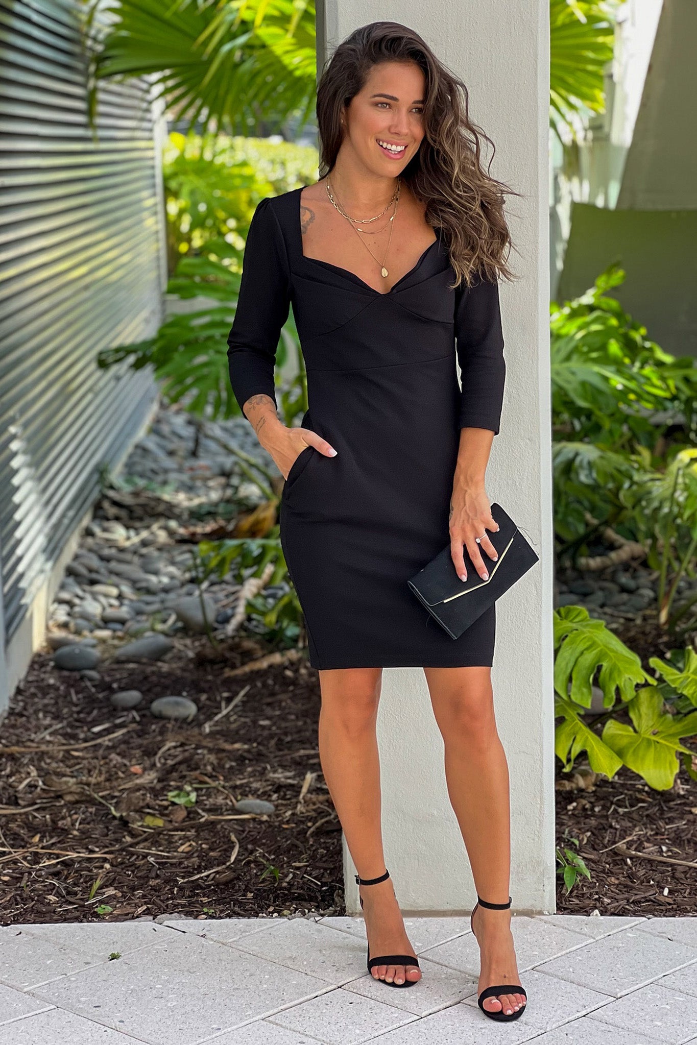 Black Midi Dress With 3/4 Sleeves And Pockets | Midi Dresses Saved by the Dress Black Midi Dress With 3/4 Sleeves And Pockets | Midi Dresses Saved by the Dress