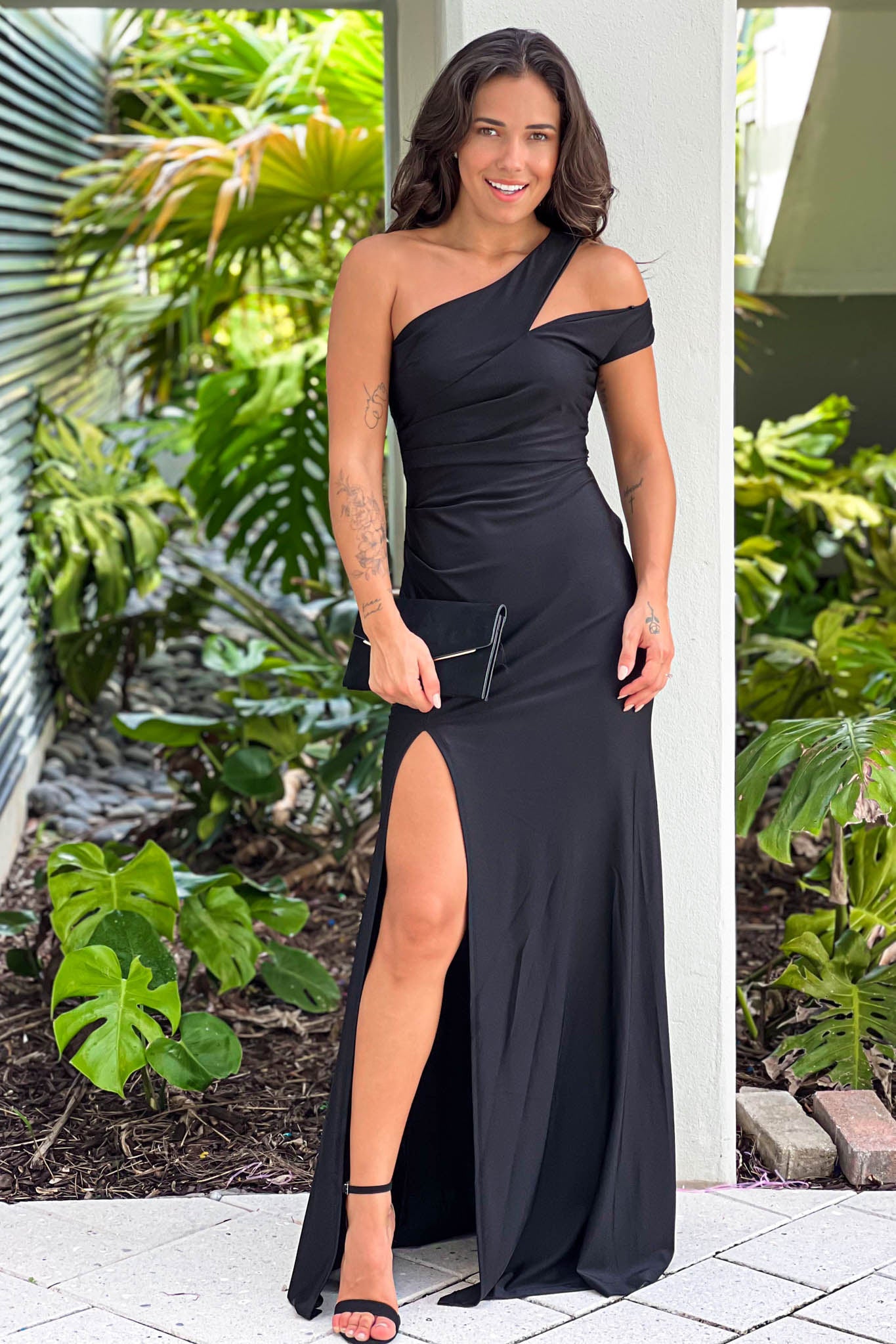 Black One Shoulder Maxi Dress With Slit | Maxi Dresses Saved by the Dress Black One Shoulder Maxi Dress With Slit | Maxi Dresses Saved by the Dress
