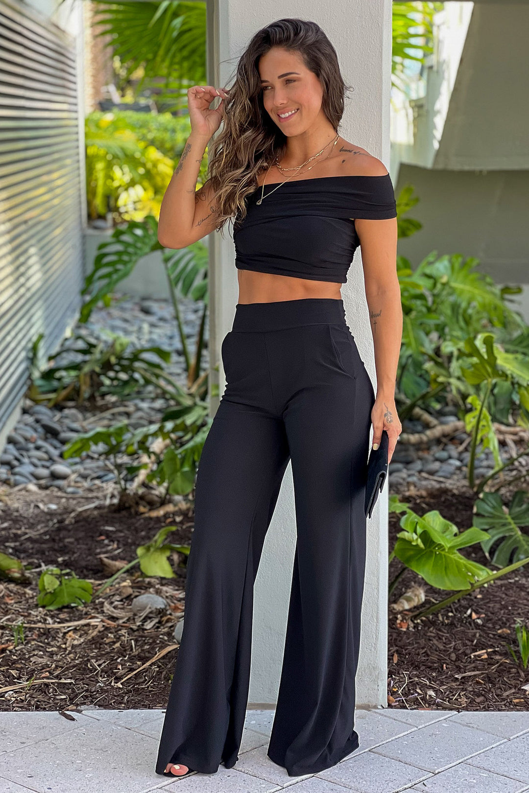 Black One Shoulder Top And Pants Set Online Boutiques – Saved by