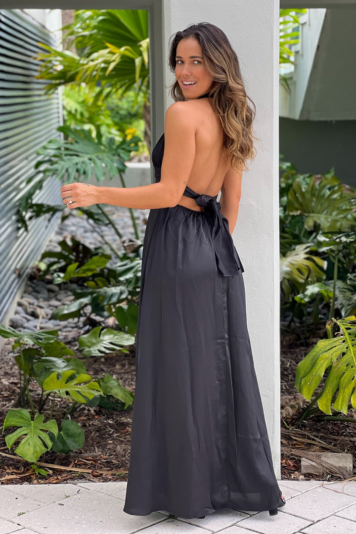 Black Satin Halter Neck Maxi Dress | Maxi Dresses  Saved by the Dress