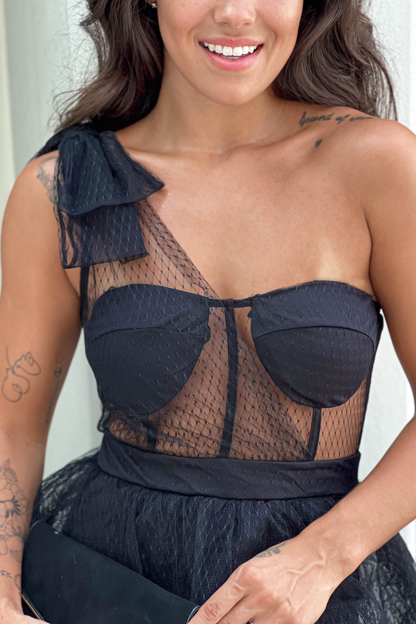 black padded mesh maxi dress