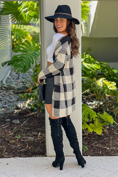 black plaid cardigan