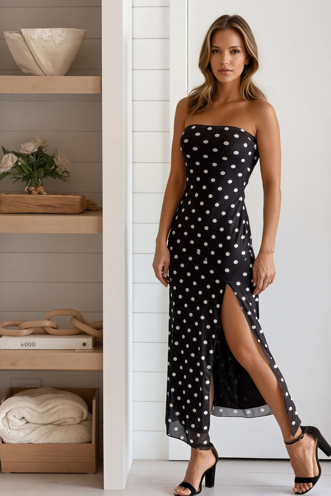 Black Polka Dot Tube Slit Maxi Dress | Maxi Dresses Saved by the Dress Black Polka Dot Tube Slit Maxi Dress | Maxi Dresses Saved by the Dress