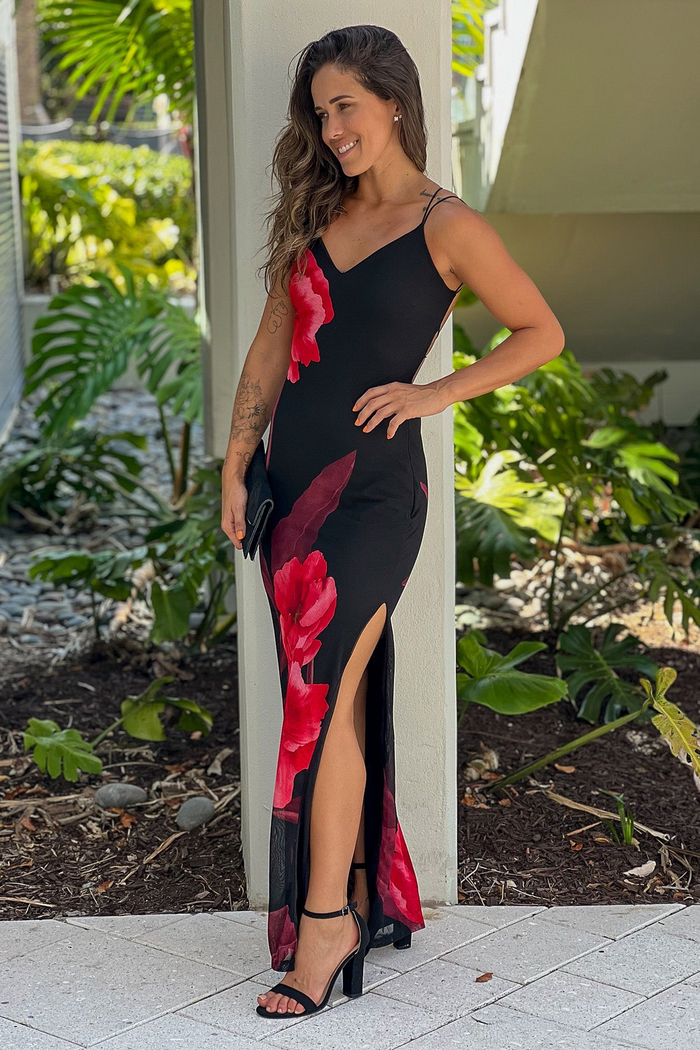 black printed formal maxi dress