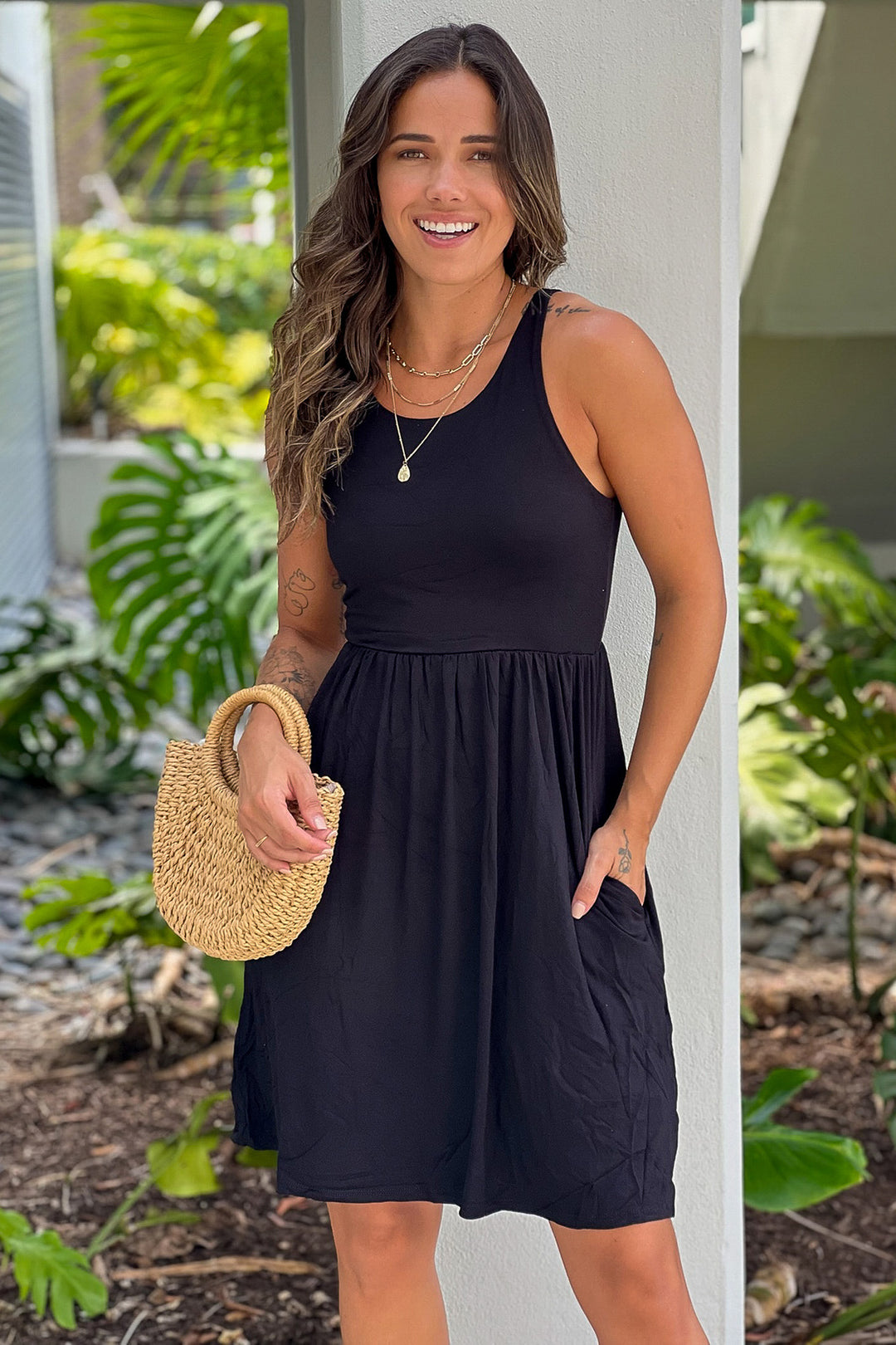 Black Racerback Short Dress with Pockets Black Racerback Short Dress with Pockets