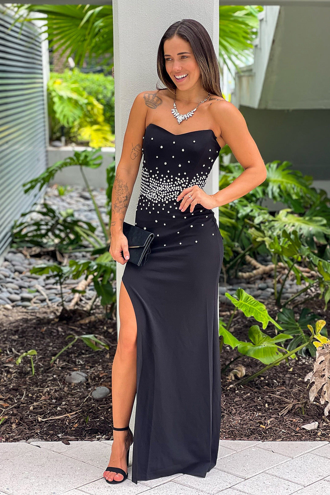 Black Strapless Rhinestone Maxi Dress With Slit | Maxi Dresses Saved by the Dress Black Strapless Rhinestone Maxi Dress With Slit | Maxi Dresses Saved by the Dress