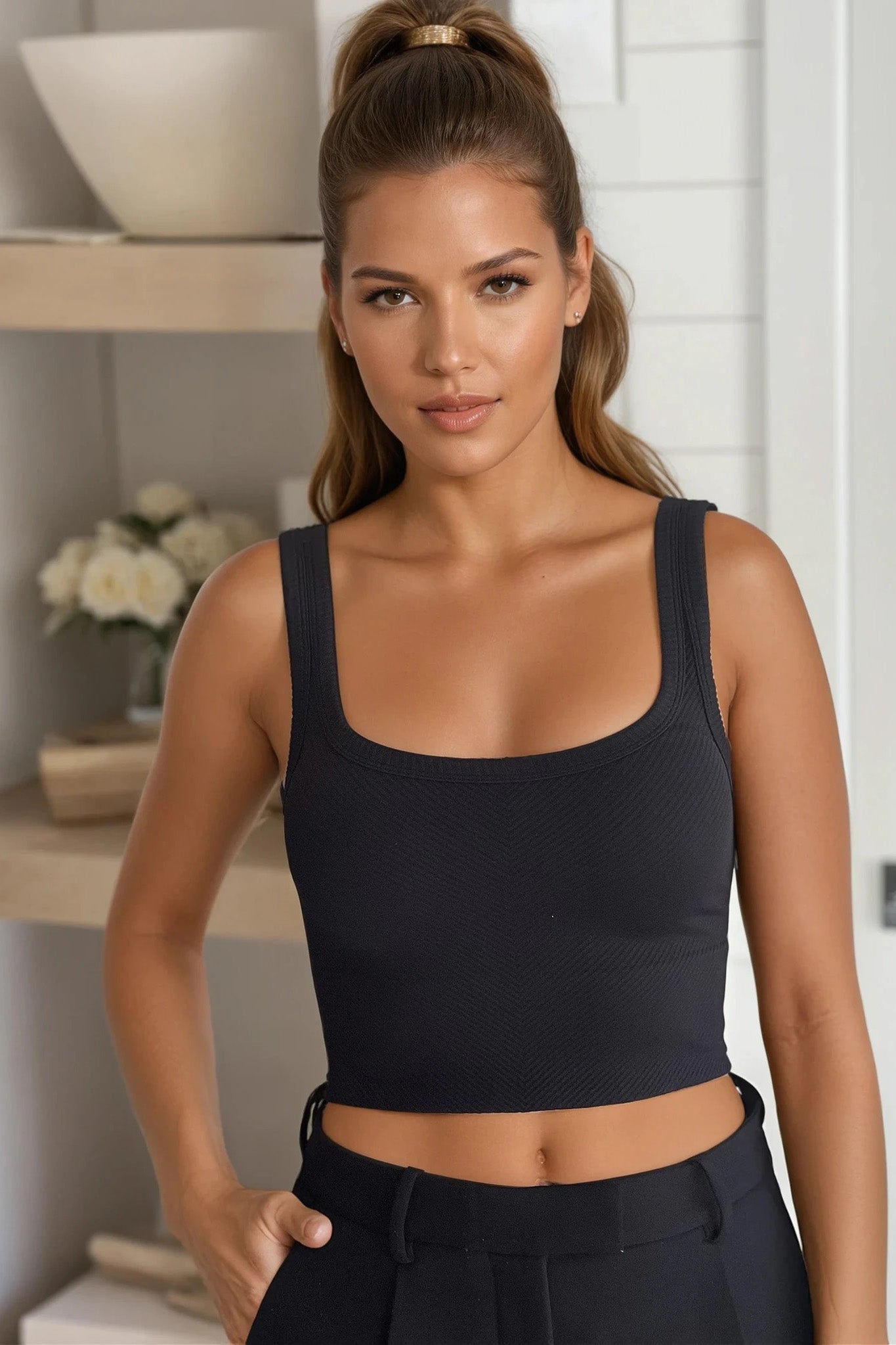 black ribbed crop top