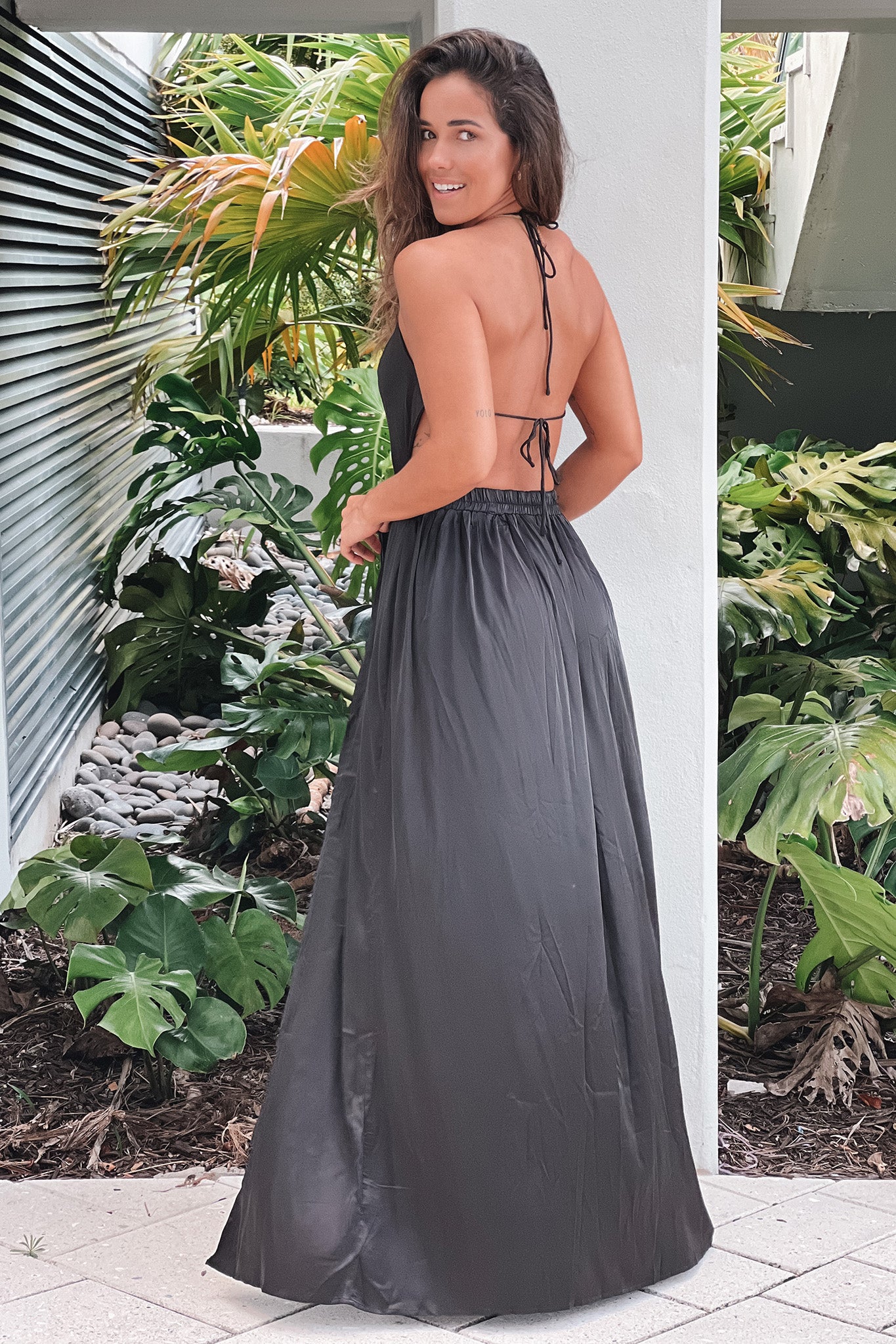Black Satin Cowl Neck Maxi Dress With Open Back | Maxi Dresses Saved by the Dress Black Satin Cowl Neck Maxi Dress With Open Back | Maxi Dresses Saved by the Dress