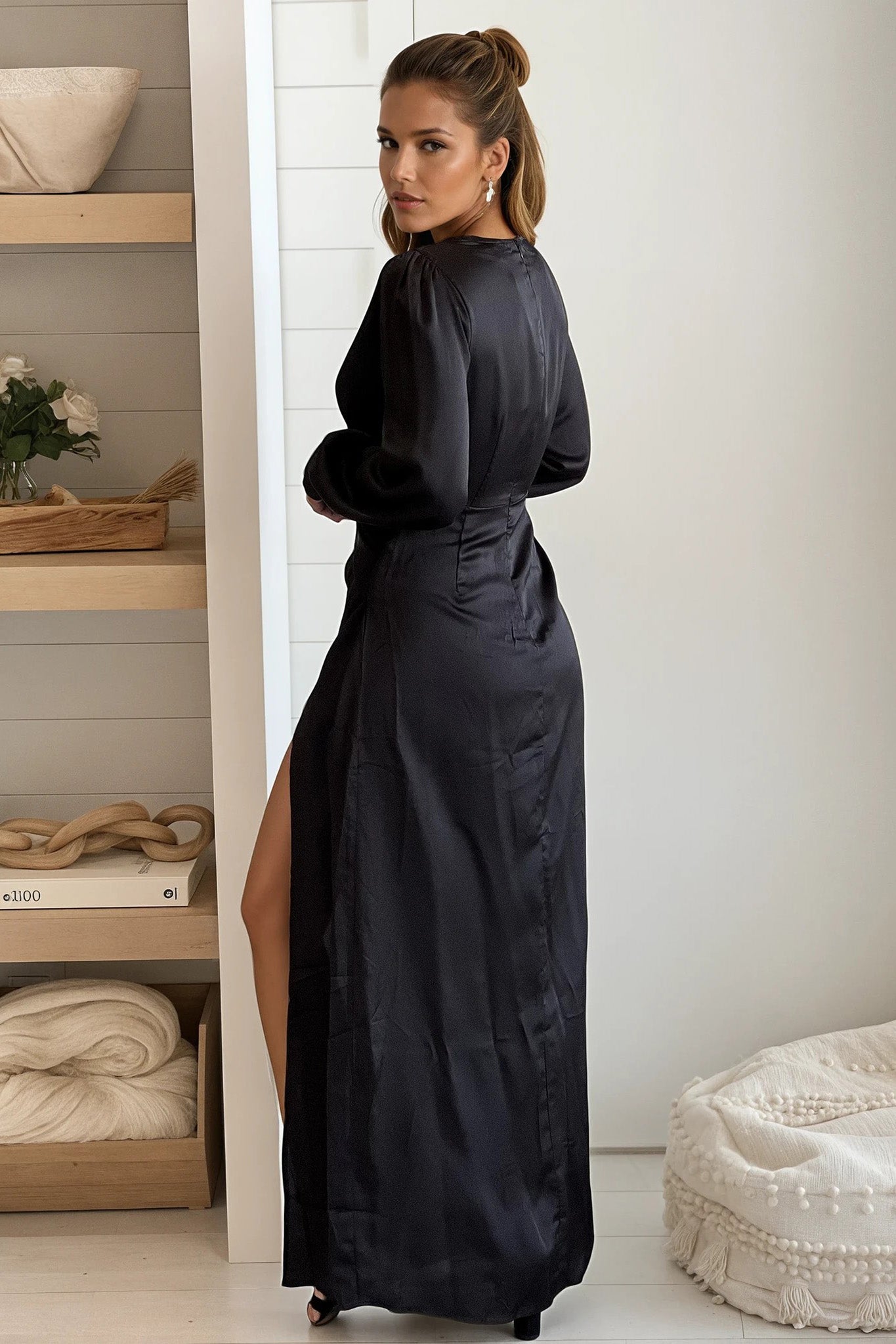 black satin maxi dress