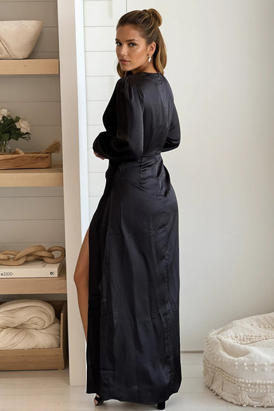 black satin maxi dress
