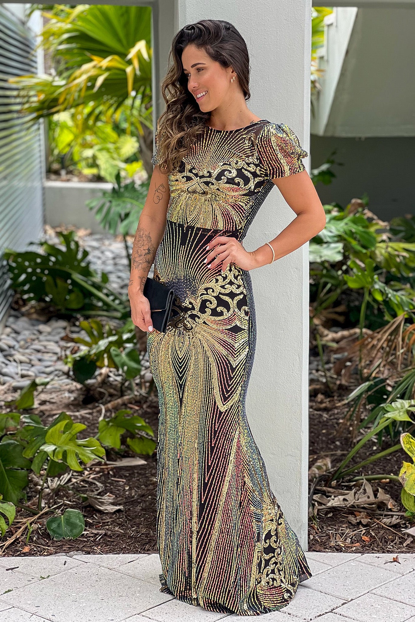 Black Multi Color Sequin Maxi Dress With Sleeves | Maxi Dresses Saved by the Dress Black Multi Color Sequin Maxi Dress With Sleeves | Maxi Dresses Saved by the Dress
