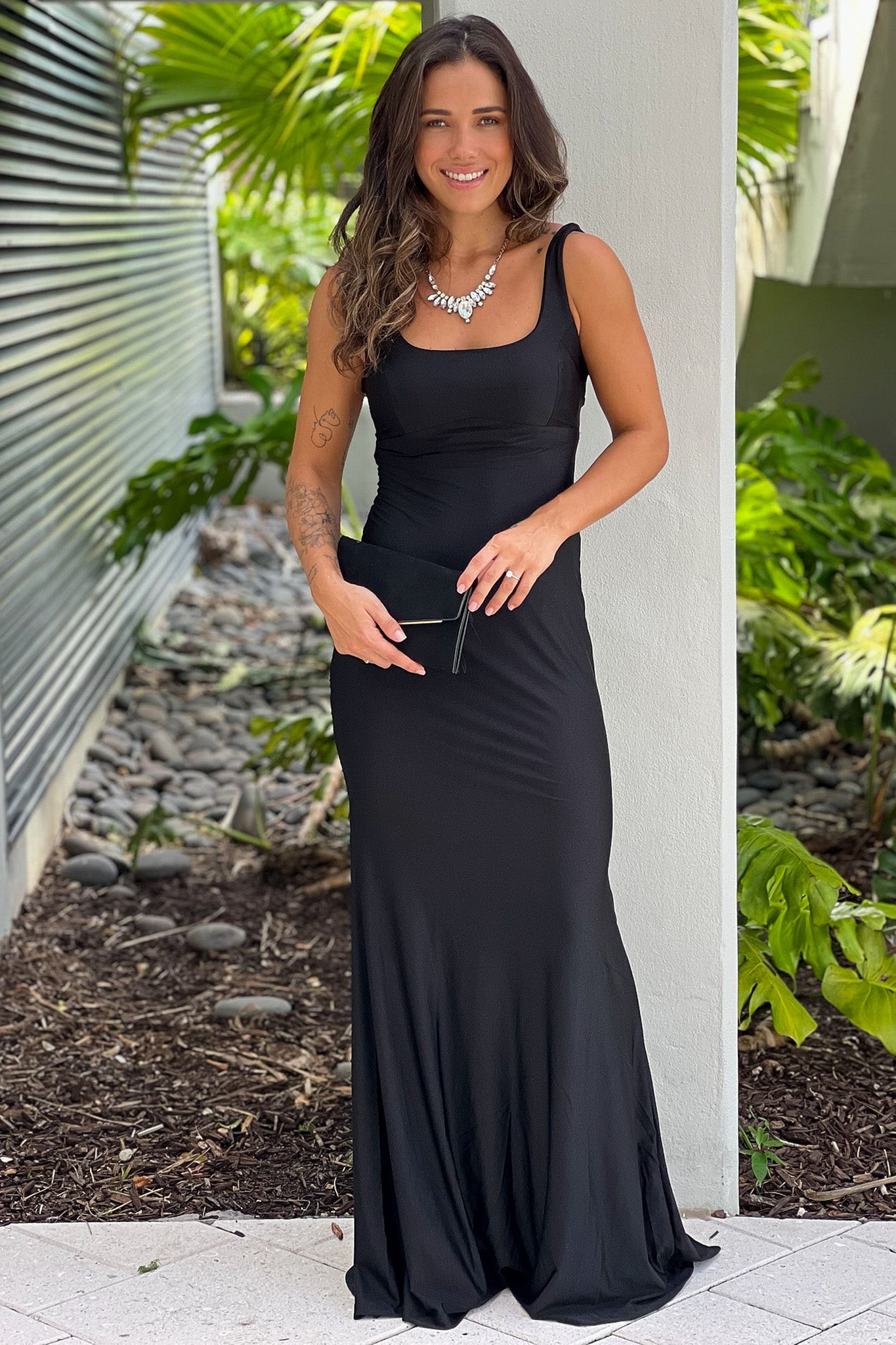 black slip maxi dress