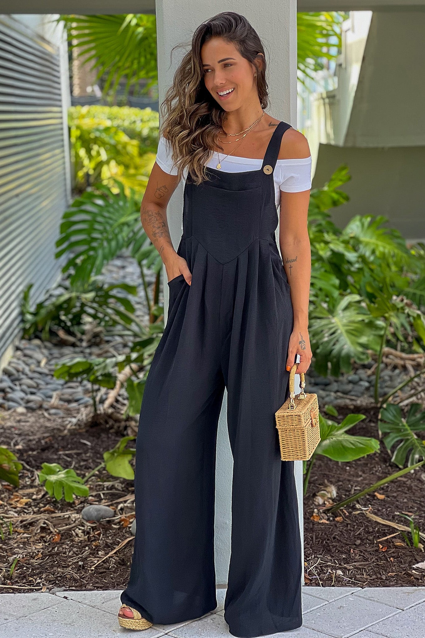 black square neck jumpsuit