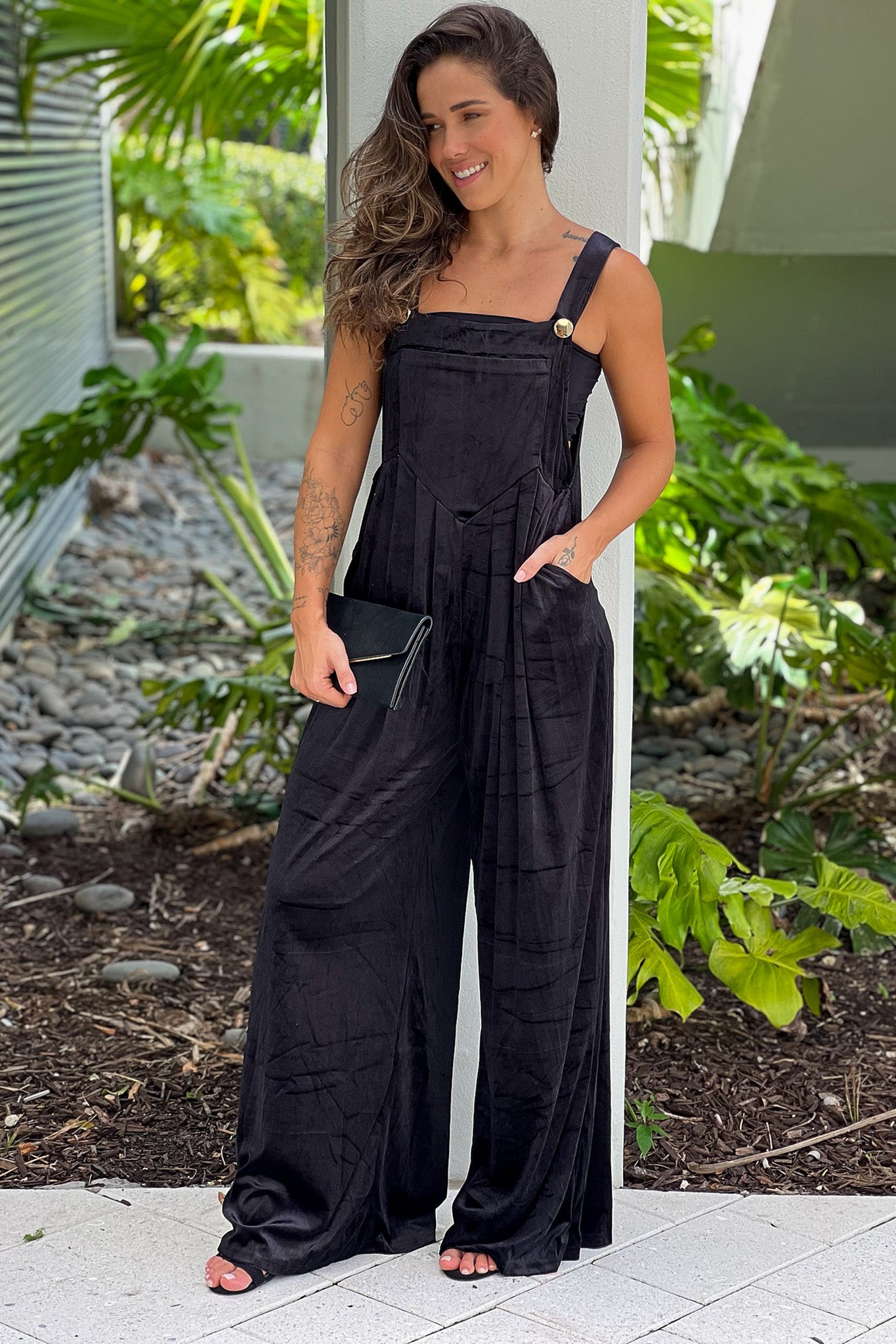 black square neck jumpsuit