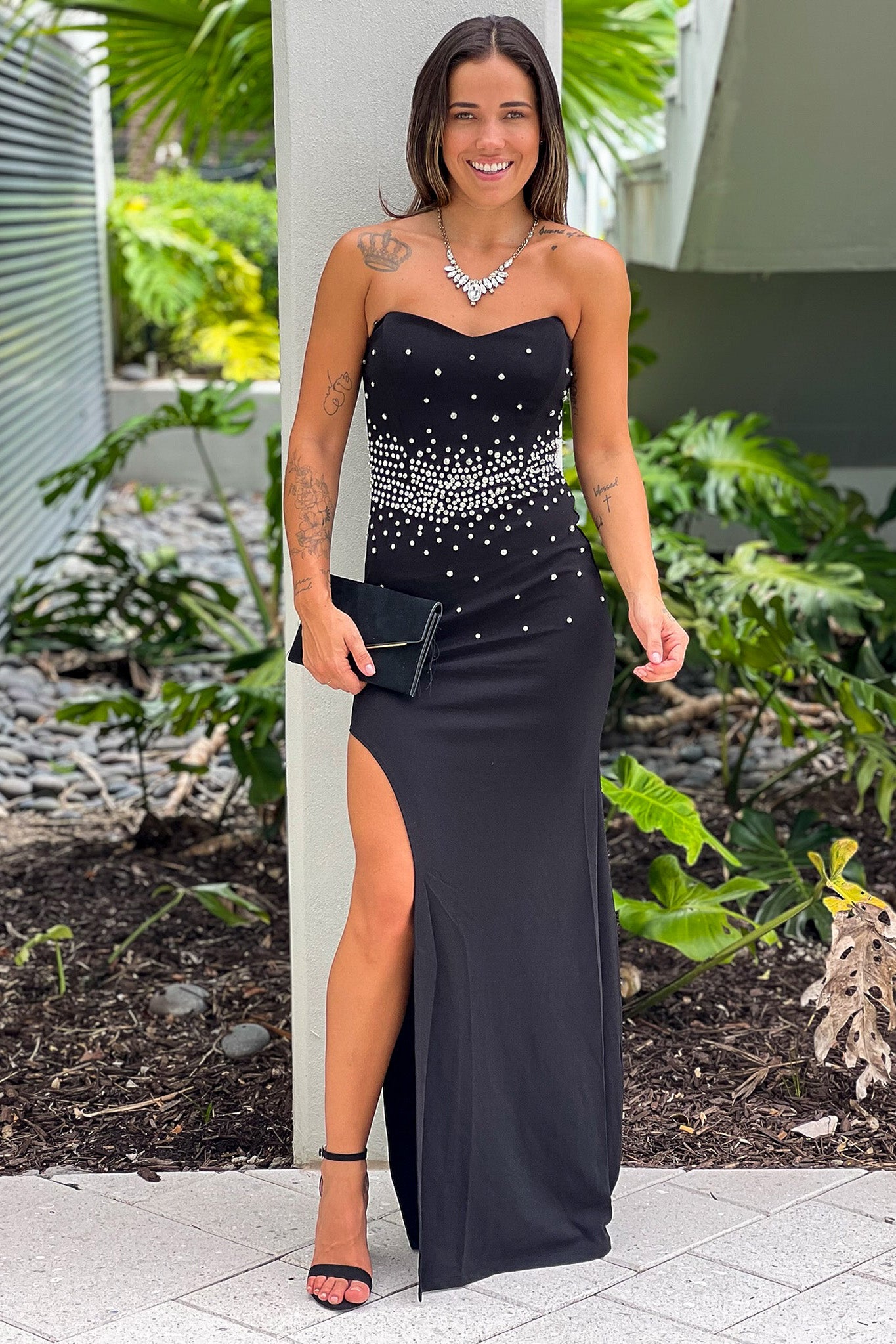 Black Strapless Rhinestone Maxi Dress With Slit | Maxi Dresses Saved by the Dress Black Strapless Rhinestone Maxi Dress With Slit | Maxi Dresses Saved by the Dress