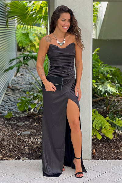 black strapless maxi dress