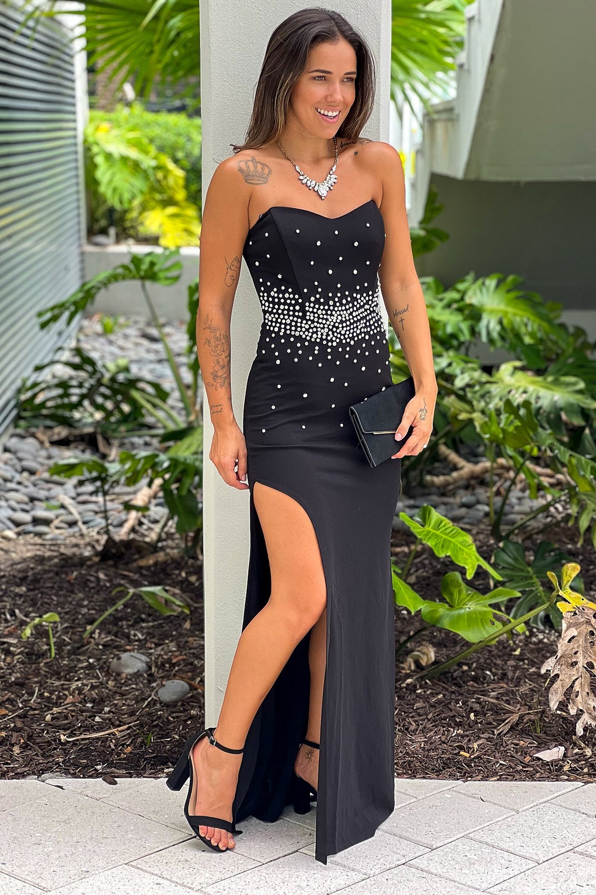 Black Strapless Rhinestone Maxi Dress With Slit | Maxi Dresses Saved by the Dress Black Strapless Rhinestone Maxi Dress With Slit | Maxi Dresses Saved by the Dress