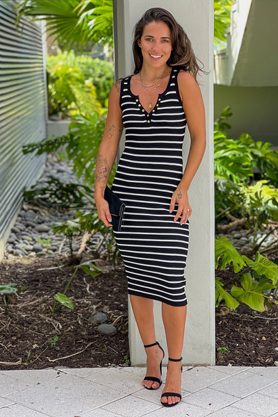 black striped midi dress