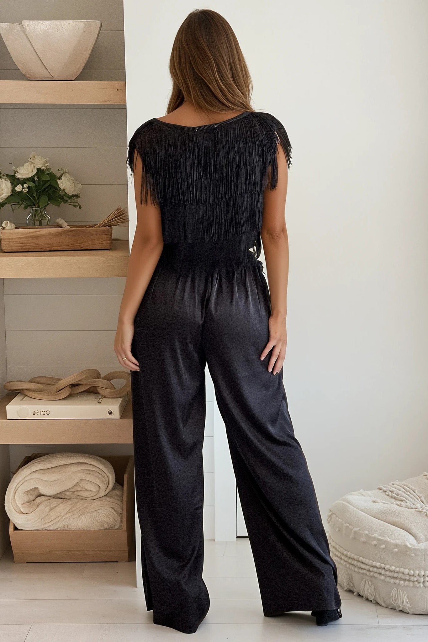 black tassel top and pants set