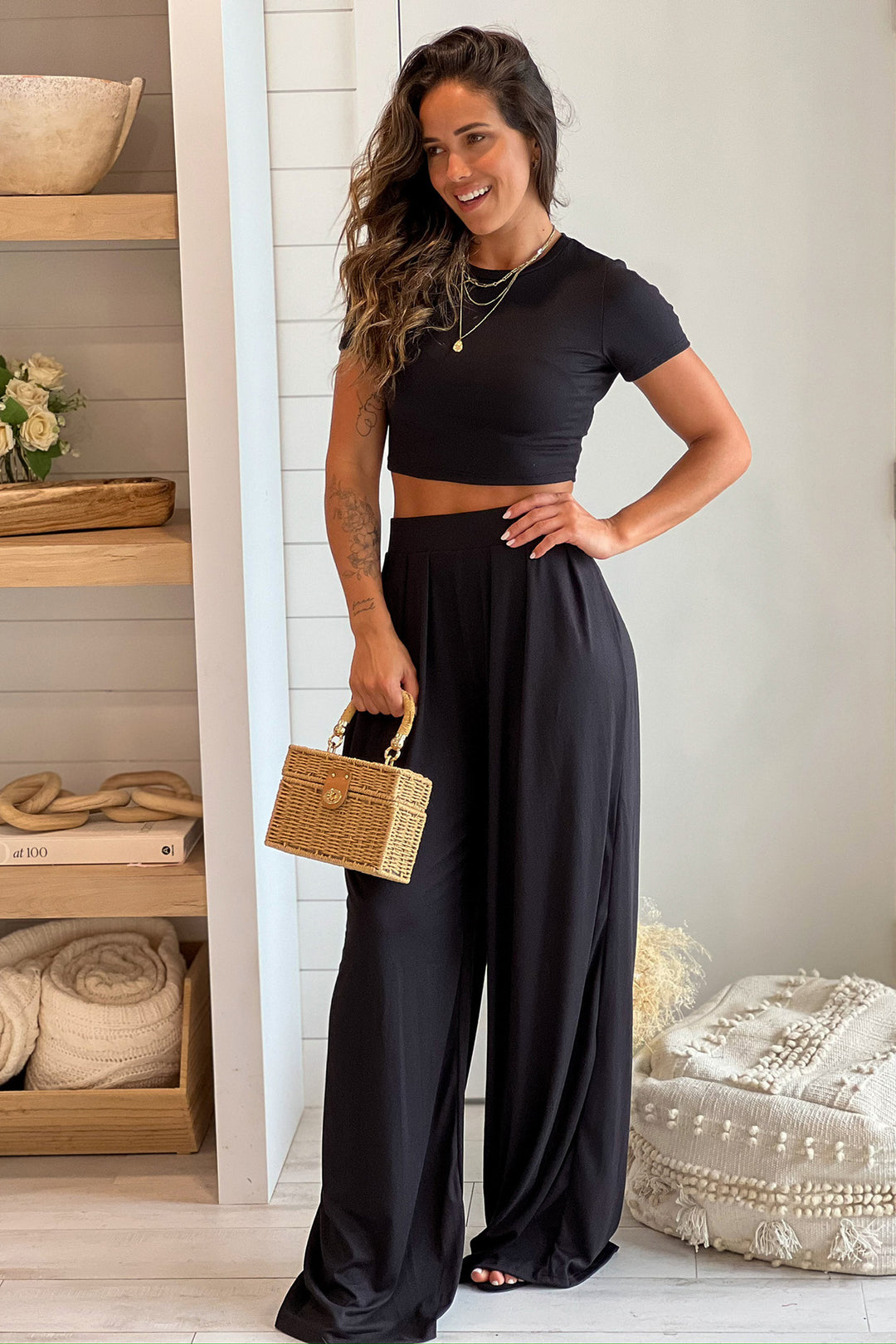 Black Dress Dress Pants And Crop Top Black Crop Top And Pants Set