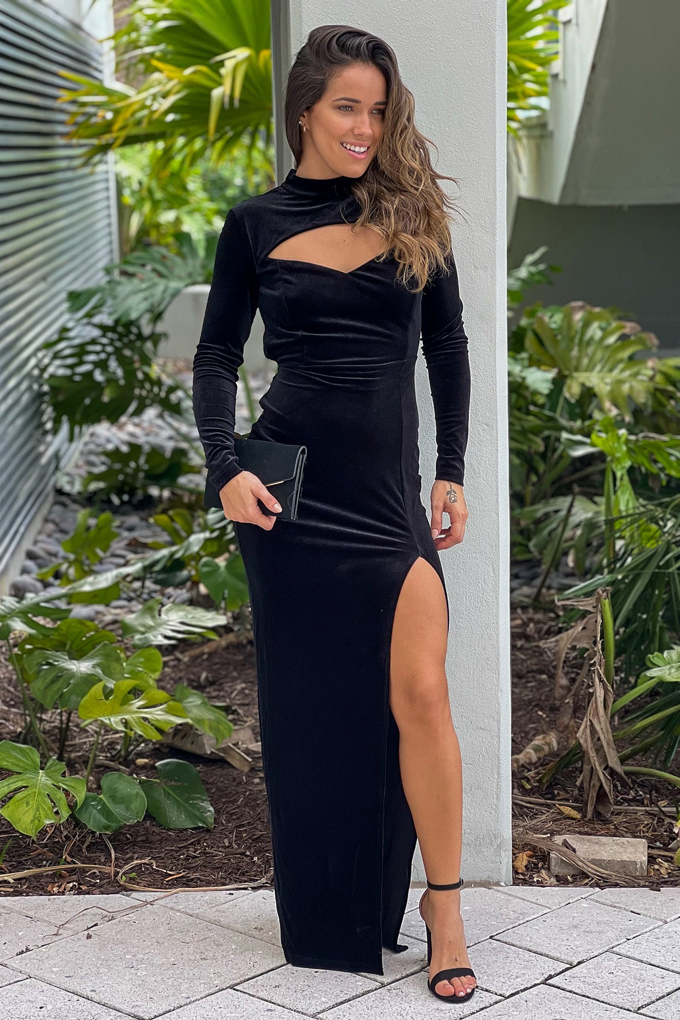 black velvet formal maxi dress