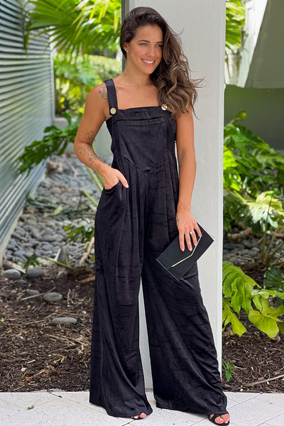 black velvet  jumpsuit with pockets