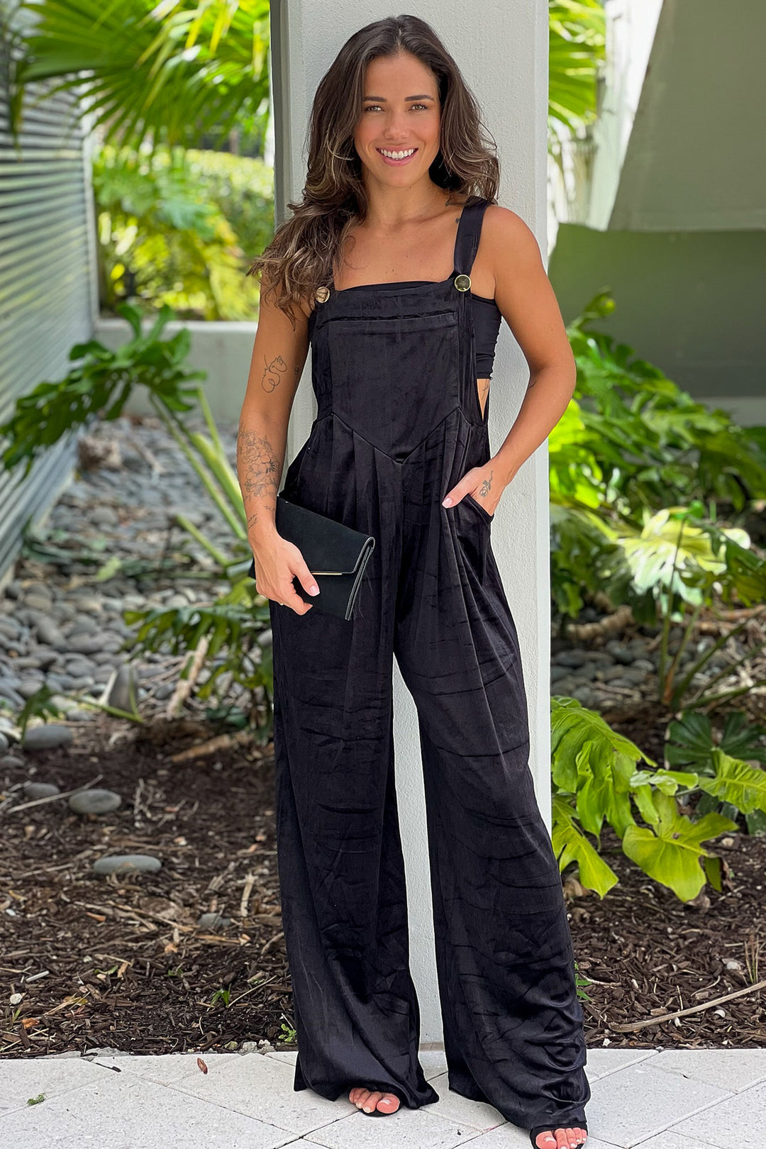 Black Velvet Square Neck Jumpsuit Jumpsuits Saved by the Dress